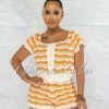 Vendor-unknown JUST IN Ferran Ivory Orange Chevron Crochet Top & Shorts Set