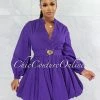 Vendor-unknown Bebba Purple Bubble Style Gold Belt Dress