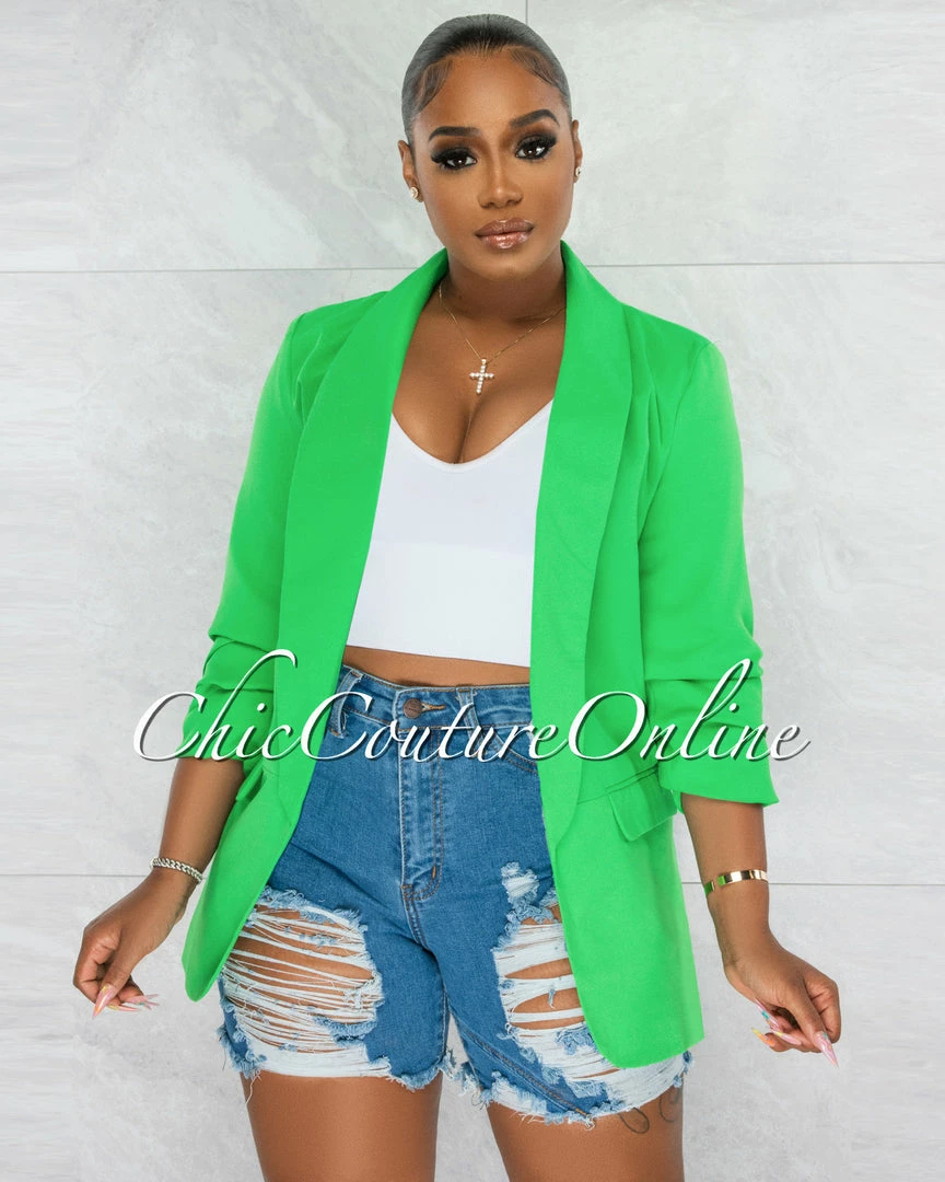 Chic Couture Online Drake Kelly Green Long Sleeves Boyfriend Blazer