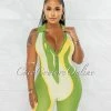 Chic Couture Online JUST IN Camille Green Nude Yellow Retro Knit Romper