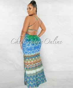 Chic Couture Online Kristian Multi-Color Print Strappy Back Maxi Dress JUST IN