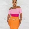 Chic Couture Online Murielle Pink Orange Block Color Bandage Mini Dress JUST IN