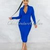 Vendor-unknown Athina Royal Blue Draped Details Bandage Midi Dress JUST IN