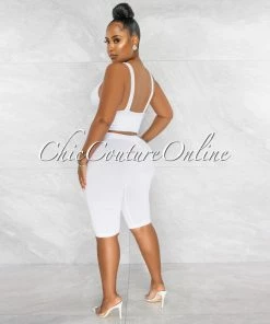 Chic Couture Online JUST IN Jaiden White Ribbed Crop Top & Bike Shorts Set