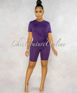 Vendor-unknown Courtnie Purple T-Shirt & Bike Shorts Set