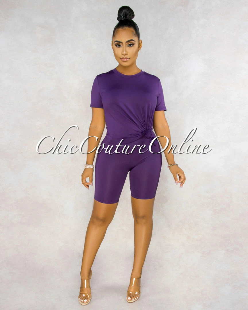 Vendor-unknown Courtnie Purple T-Shirt & Bike Shorts Set