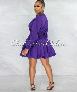 Vendor-unknown Bebba Purple Bubble Style Gold Belt Dress