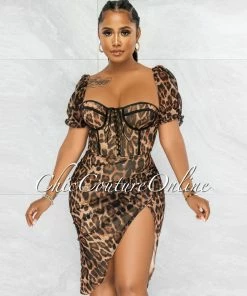 Vendor-unknown Mohanda Leopard Print Padded Cups Corset Dress JUST IN