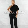 Vendor-unknown Gared Black Singled Sleeve Waist Key-Hole Jumpsuit