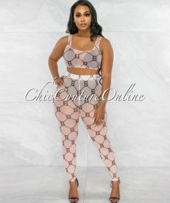 Vendor-unknown JUST IN Meloza Blush Black Dots Print Mesh Two Piece Set