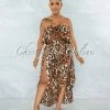 Vendor-unknown JUST IN Zemalla Leopard Print Ruffle Strapless Slits Jumpsuit