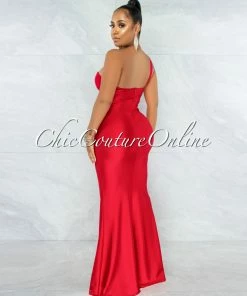 Chic Couture Online JUST IN Fernanda Red Single Shoulder Draped Maxi Dress