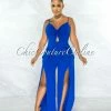 Chic Couture Online JUST IN Destiny Royal Blue Bust Key-Hole Knot Slit Legs Jumpsuit