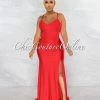 Vendor-unknown Grecia Red Low Back Drape Side Slit Maxi Dress