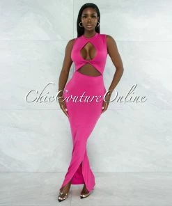 Vendor-unknown Libra Fuchsia Front Knot Cut-Out Dress