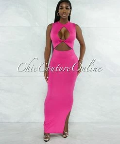 Vendor-unknown Libra Fuchsia Front Knot Cut-Out Dress
