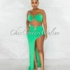 Chic Couture Online JUST IN Alyza Kelly Green Gold Accent Top & Maxi Slit Skirt Set