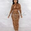 Vendor-unknown JUST IN Hewson Leopard Print Front Cut-Out Lace-Up Maxi Dress