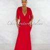 Chic Couture Online Orane Red Fringe Shoulders Semi-Mermaid Maxi Dress JUST IN