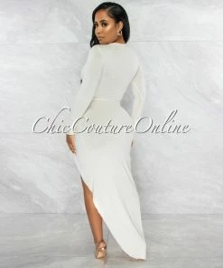 Vendor-unknown JUST IN Tendera Cream Cut-Out Side Slit Maxi Dress