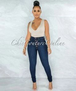 Vendor-unknown Kardim Indigo Denim Button Up High Waist Skinny Jeans JUST IN