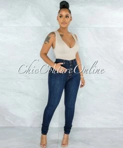 Vendor-unknown Kardim Indigo Denim Button Up High Waist Skinny Jeans JUST IN