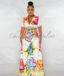 Chic Couture Online Gardenia White Pink Blazer Crop Top & Wide Pants Set JUST IN