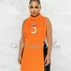 Vendor-unknown JUST IN Margate Orange #5 Turtle Neck Open Sides Long Top
