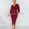Vendor-unknown Closer Burgundy Red Drape Design Midi Dress JUST IN