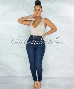 Vendor-unknown Kardim Indigo Denim Button Up High Waist Skinny Jeans JUST IN