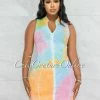 Vendor-unknown Grimes Baby Blue Pink Tie-Dye Zipper Ribbed Dress JUST IN