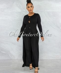 Vendor-unknown Landry Black Maxi Slit Top & Leggings Ribbed Set JUST IN