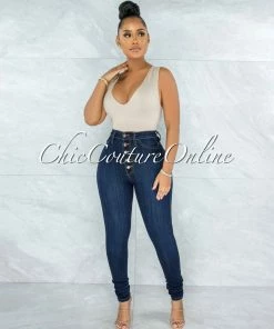 Vendor-unknown Kardim Indigo Denim Button Up High Waist Skinny Jeans JUST IN