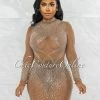 Vendor-unknown Bernuda Nude Silver Rhinestones Mesh Mini Dress JUST IN