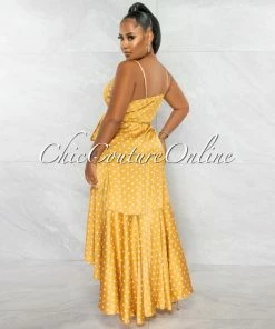 Chic Couture Online JUST IN Dalena Honey White Polka Dots Wrap Style Ruffle Dress