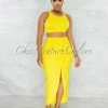 Chic Couture Online Klein Yellow Crop Racer Top & Draped Slit Maxi Skirt Set JUST IN