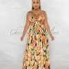 Chic Couture Online Karol Orange Multi-Color Print Halter Cut-Out Maxi Dress