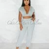 Chic Couture Online JUST IN Tendai Grey Silver Snaps Straps Crop Top & Joggers Set