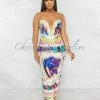 Vendor-unknown Muriel Ivory Multi-Color Print Crop Top & Ruched Skirt Set