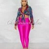 Chic Couture Online Daisy Black Multi-Color Print Tie Top & Hot Pink Leggings Set JUST IN