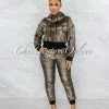 Vendor-unknown JUST IN Simonet Black Gold Leopard Shimmer Jogger & Hoodie Set