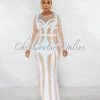 Chic Couture Online Pretine Nude White Iridescent Sequins Trim Dress JUST IN