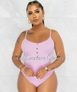 Vendor-unknown JUST IN Attiyah Bubblegum Pink Ribbed Gold Accent Bodysuit