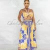 Vendor-unknown JUST IN Ireta Purple Yellow Gold Smocked Crop Top & Maxi Skirt Set