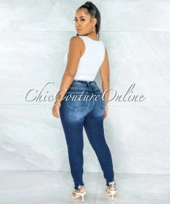 Vendor-unknown Petra Dark Denim Washed Distressed Skinny Jeans JUST IN