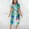 Chic Couture Online JUST IN Crecia Multi-Color Print Self-Tie Belt Shirt Dress