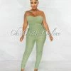 Chic Couture Online Mikela Sage Mesh Sheer Ruched Lace-Up Sides Jumpsuit JUST IN