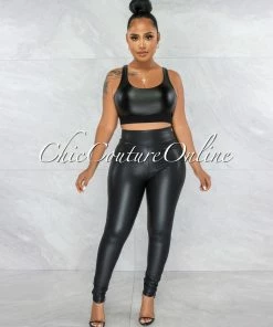 Vendor-unknown Jason Black Faux Leather Crop Top JUST IN