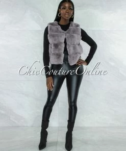 Vendor-unknown Ventana Grey Faux Fur Vest