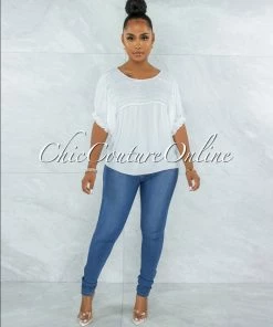 Vendor-unknown Hollis Off-White Pleated Accent Shift Blouse JUST IN